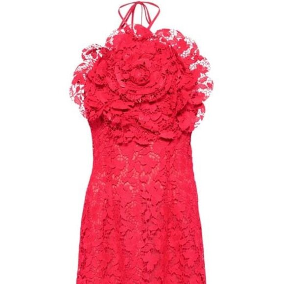 NEW OSCAR DE LA RENTA Women's Floral-Appliqué Lace Minidress in Red, Size 0 - Picture 2 of 9
